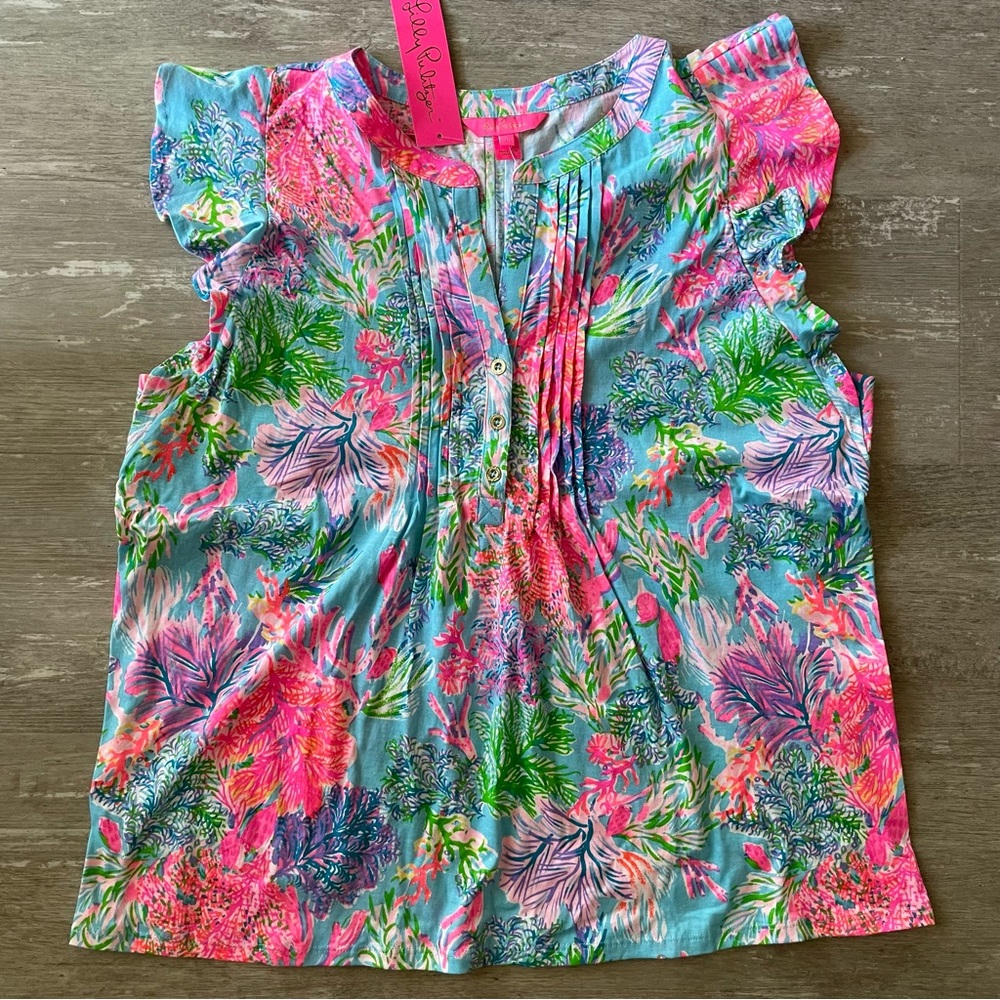 NWT Lilly Pulitzer Golda Top in Celestial Blue Cay to My Heart